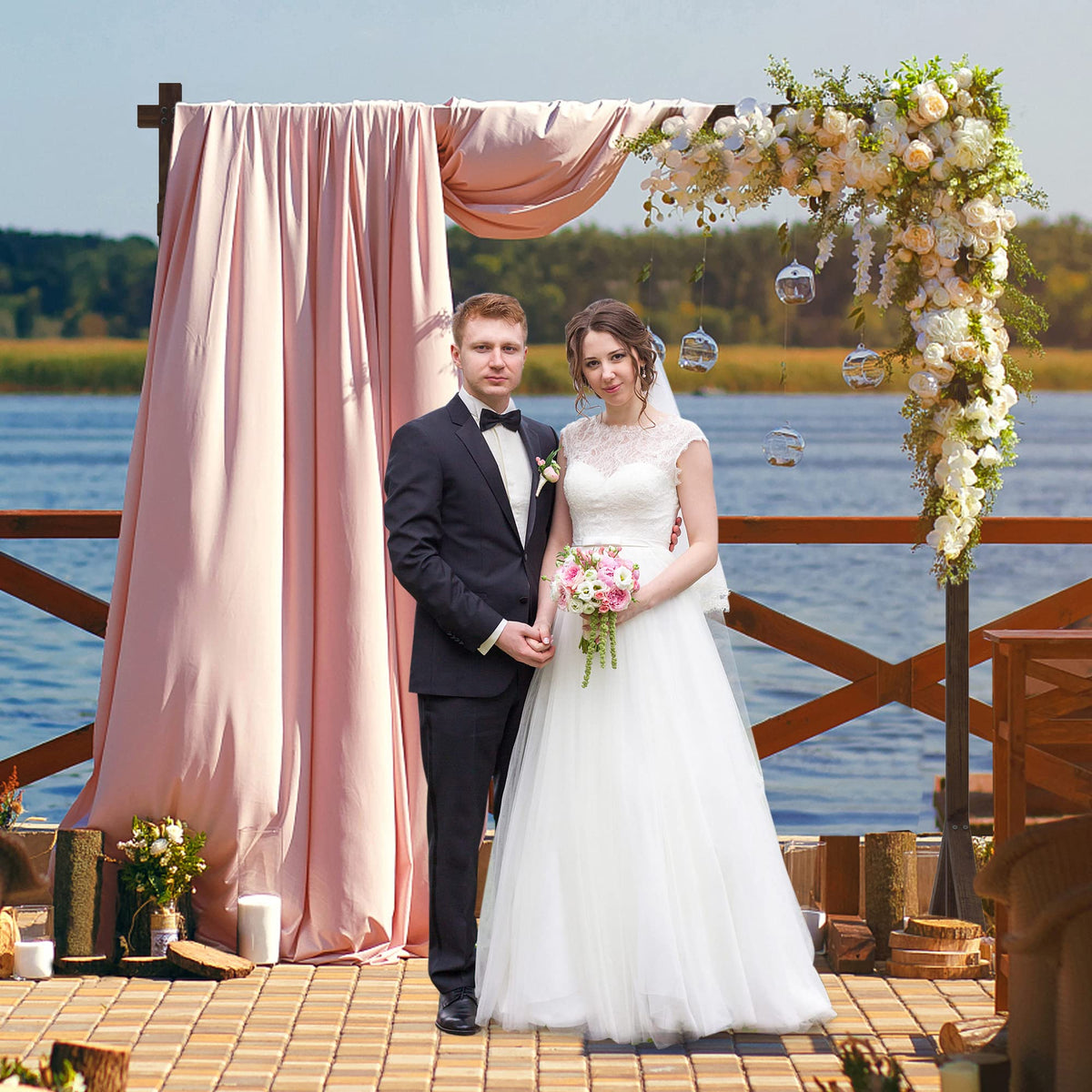 Wooden Wedding Arch Frame Square Wood Arch Backdrop Stand 7.2ft