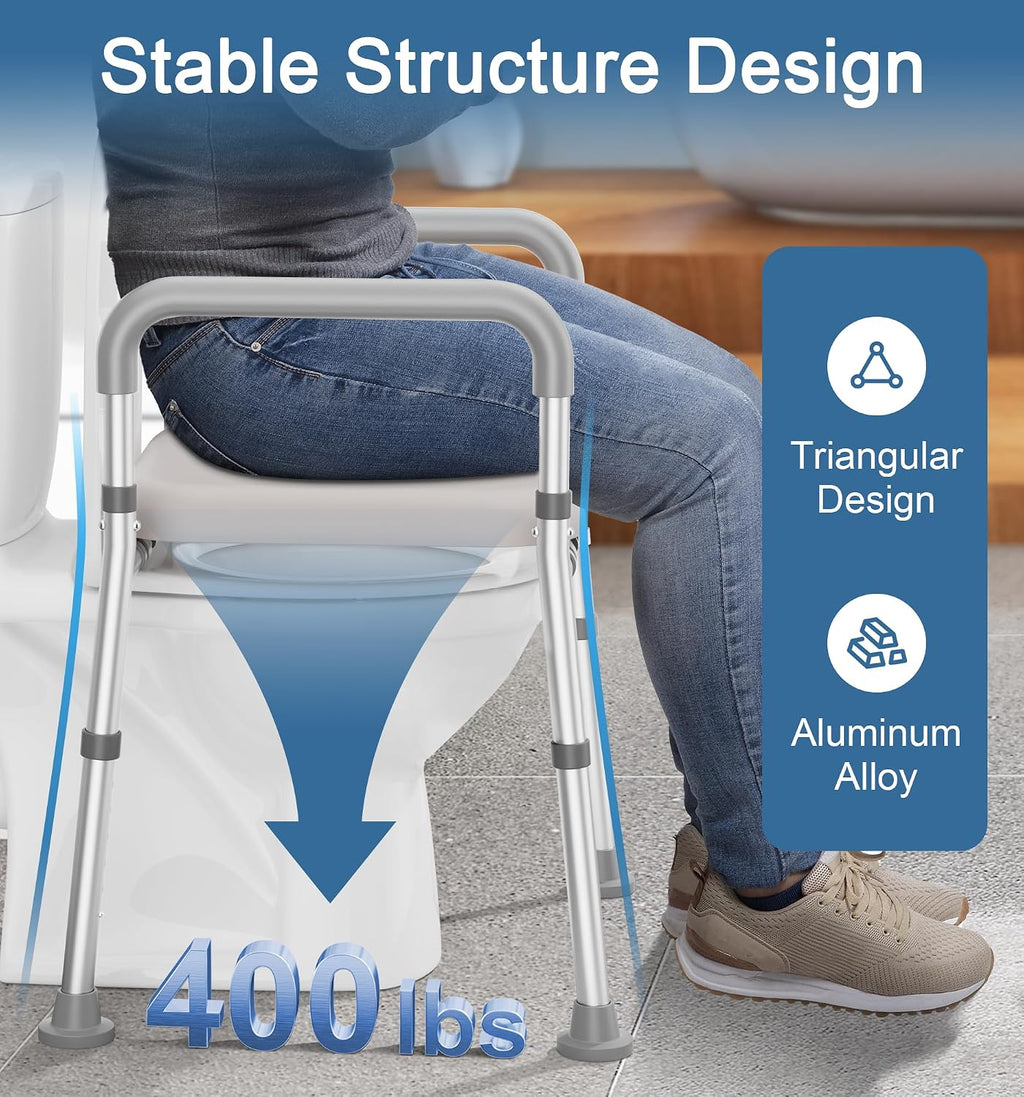 Toilet Seat Riser for Seniors, Raised Toilet Seat with Handles, Adjustable Height & Width, 400lb Handicap Elevated