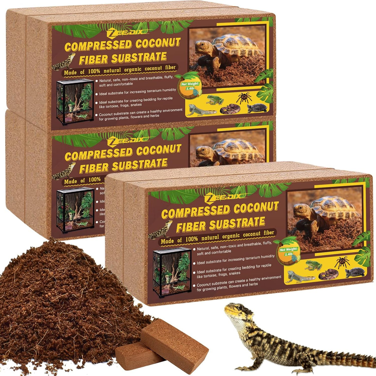 6 Pack Coconut Fiber Substrate, Premium Coco Coir Reptile Substrate
