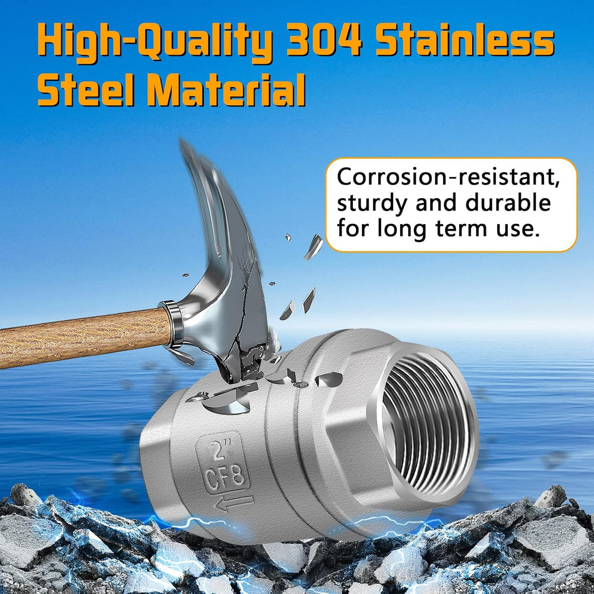 Boltigen 2 inch Spring Check Valve, 304 Stainless Steel CF8 Non Return One Way Horizontal Check Valve, Vertical Inline Water Check Valve for Well, Pump, Tank, Backflow Prevention, WOG 1000