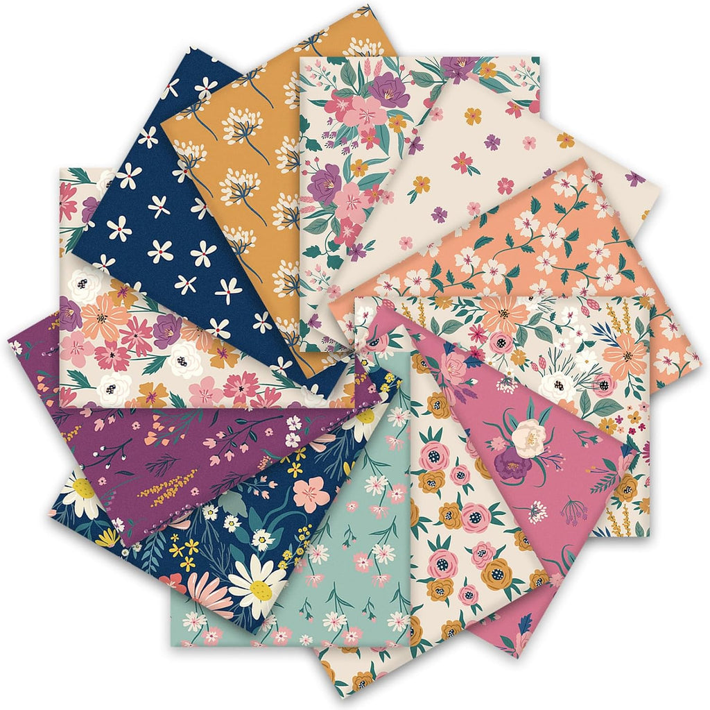 12 Pcs Retro Floral Cotton Fabric Bundles 18 x 22 Inch Wildflower Fat Quarters Vintage Flower Quilting Patchwork