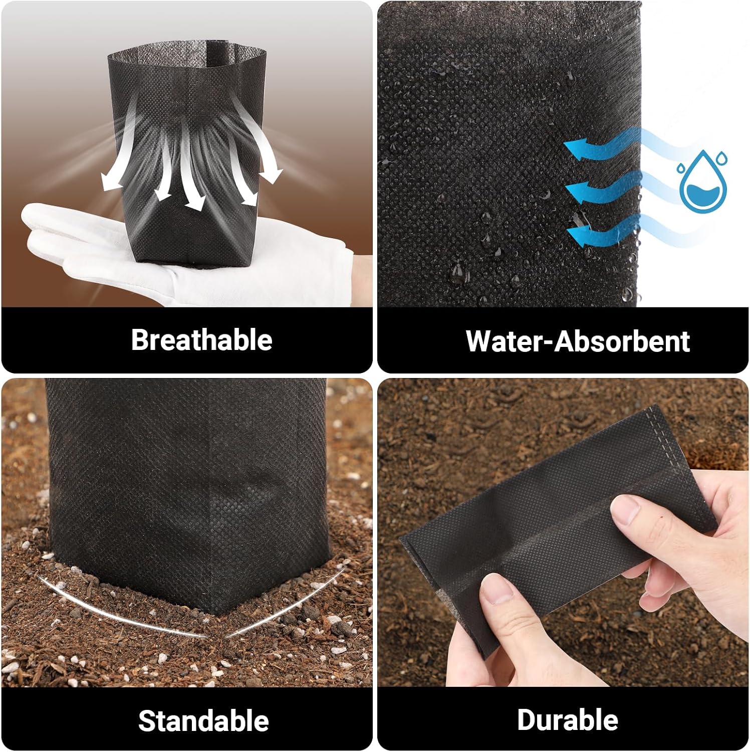 Black Plant Grow Bags for Plants Nursery, Pack of 200 5.5x5.9 Breathable Non-Woven Fabric Grow Bags for Planting