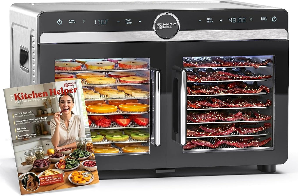 Premium DualZone Food Dehydrator, 16 Stainless Steel Trays with French Doors, Independent Temp Control, Rear Fan