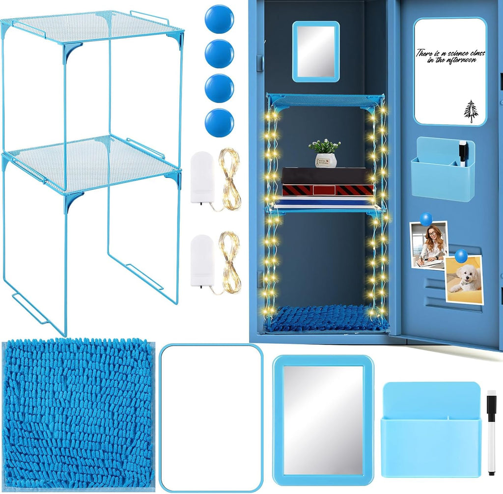13 Pcs Locker Organizer and Accessories Includes Locker Shelf, Magnetic Pen Holder, Dry Erase Marker, Mirror