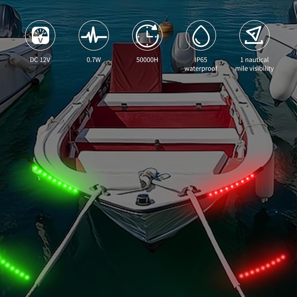 RVZONE Boat Red & Green Bow Navigation Lights, IP67 LED Marine Deck Light
