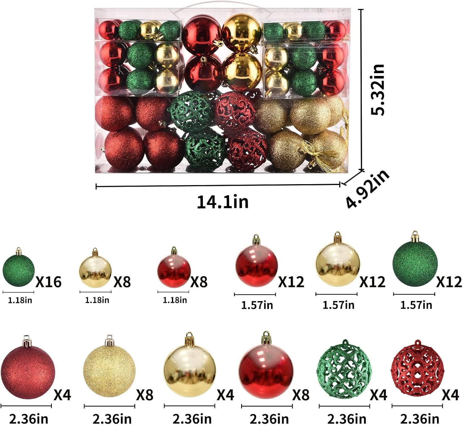Christmas Balls Tree Ornaments Set, Shatterproof Xmas Decorations Set with Reusable Hand-held Gift Package for