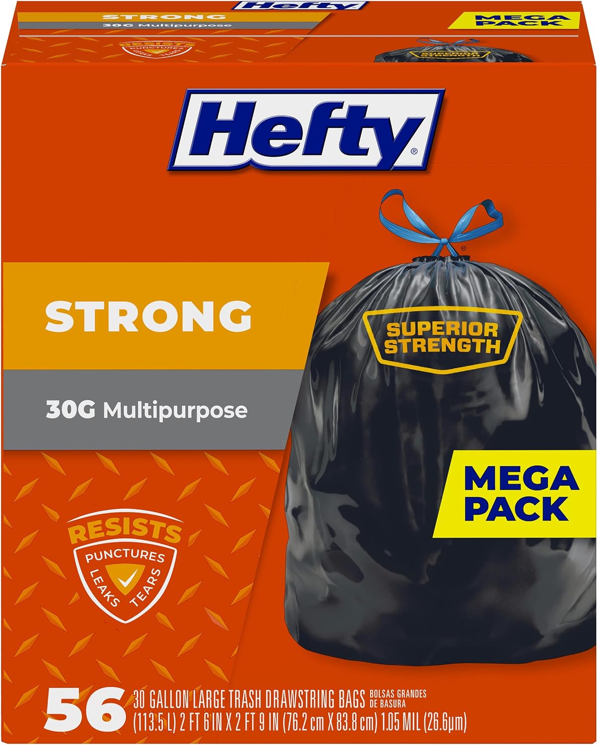 Strong 30 Gallon Trash Bags, Large Trash Bags 30 Gallon Size, Durable Drawstring Enclosure, Resists Punctures, Leaks