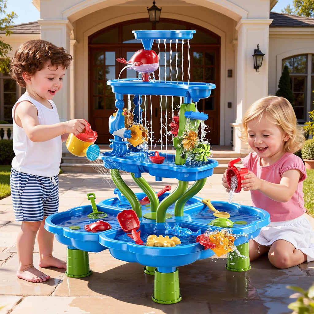 4-Tier Water Table for Kids 3-5, Summer Outdoor Beach Sensory Activity Playset Kids Sand and Water Table Toys