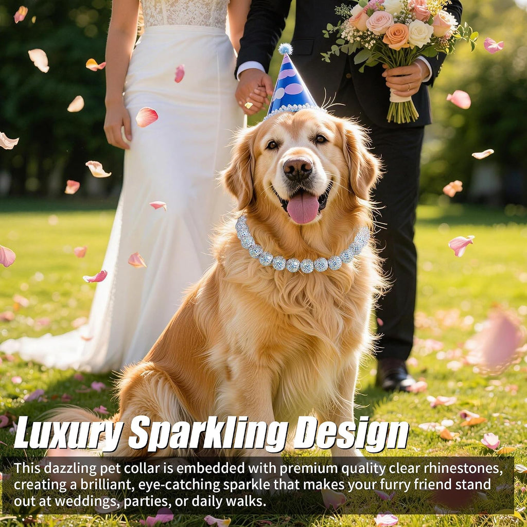 Diamond Beaded Dog Collar, Sparkling Crystal Pet Necklace Collar with Adjustable Chain, Luxury Diamond Collar for