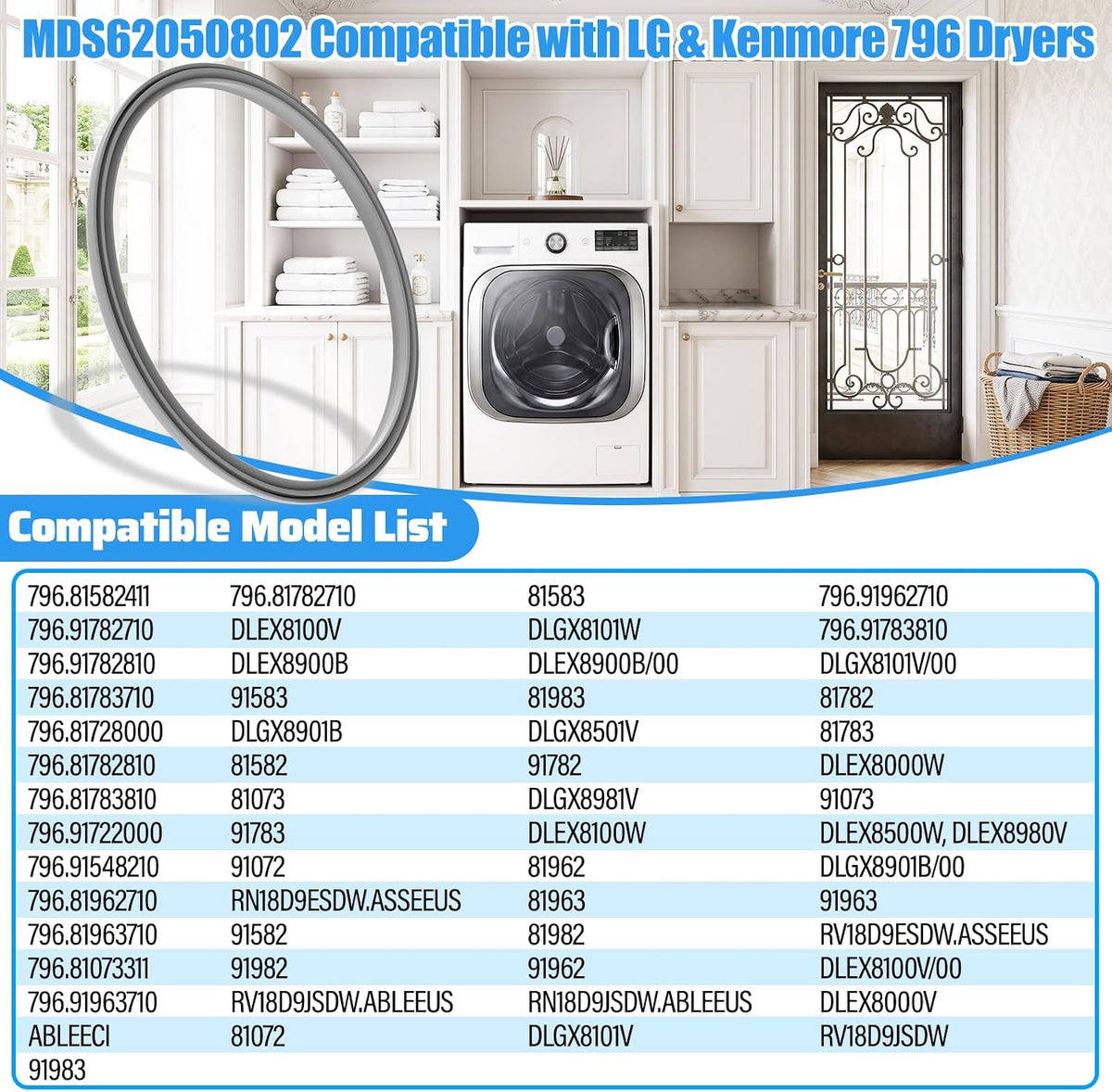Upgraded MDS62050802 Dryer Door Gasket Seal Compatible with LG Dryer Door Gasket Seal Replacement Parts AP6236845 PS12081609 DLEX8100V DLEX8000W DLEX8100W Gaket for Kenmore 796 Dryer Door Seal Gasket