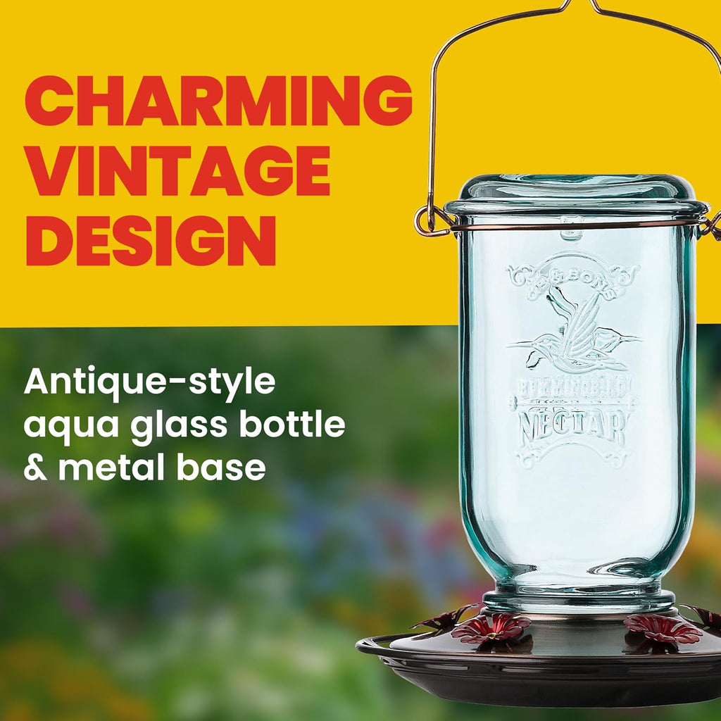 Mason Jar Hummingbird Feeder, Glass Hummingbird Feeders for Outdoors, 5 Feeding Stations, 25 Ounces