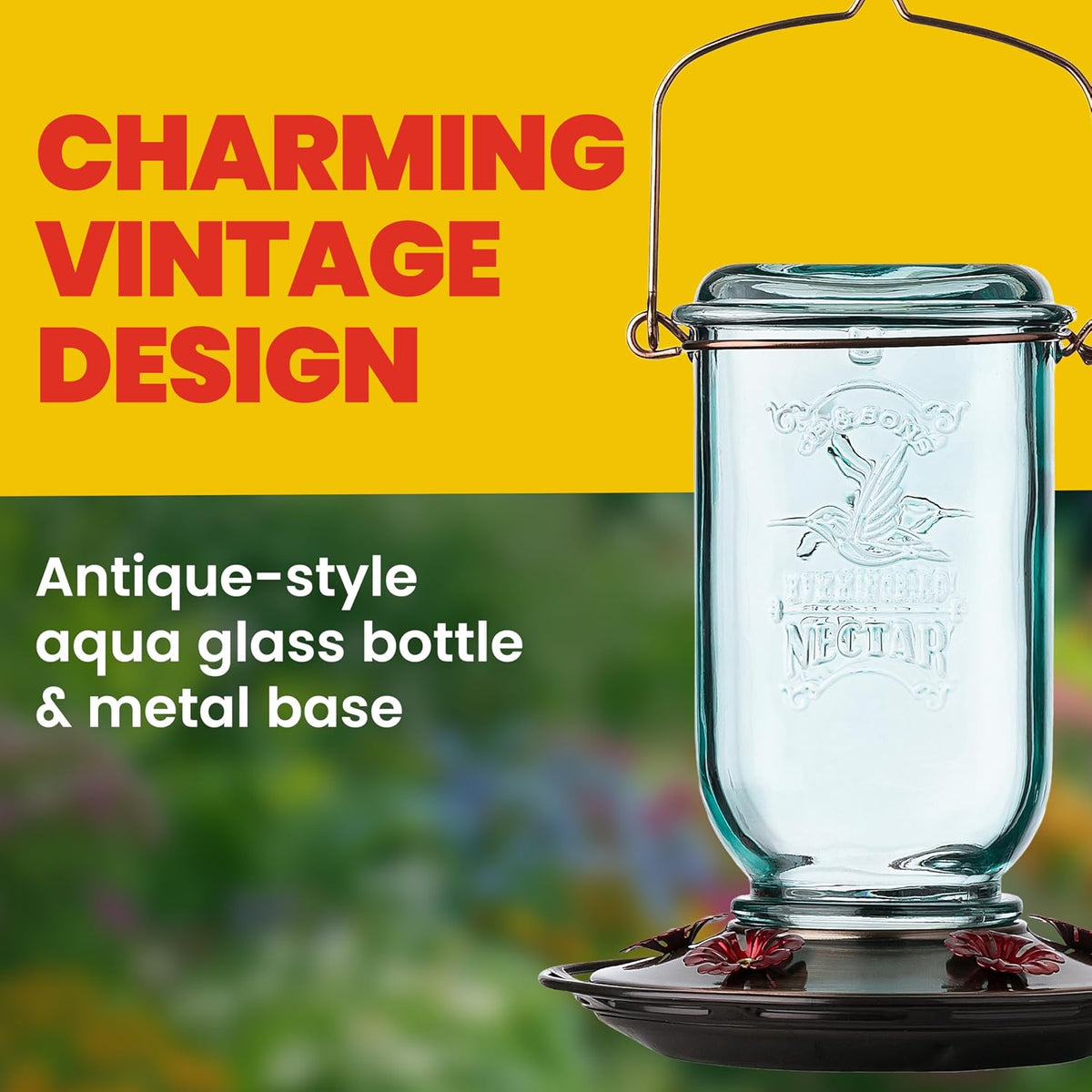 Mason Jar Hummingbird Feeder, Glass Hummingbird Feeders for Outdoors, 5 Feeding Stations, 25 Ounces