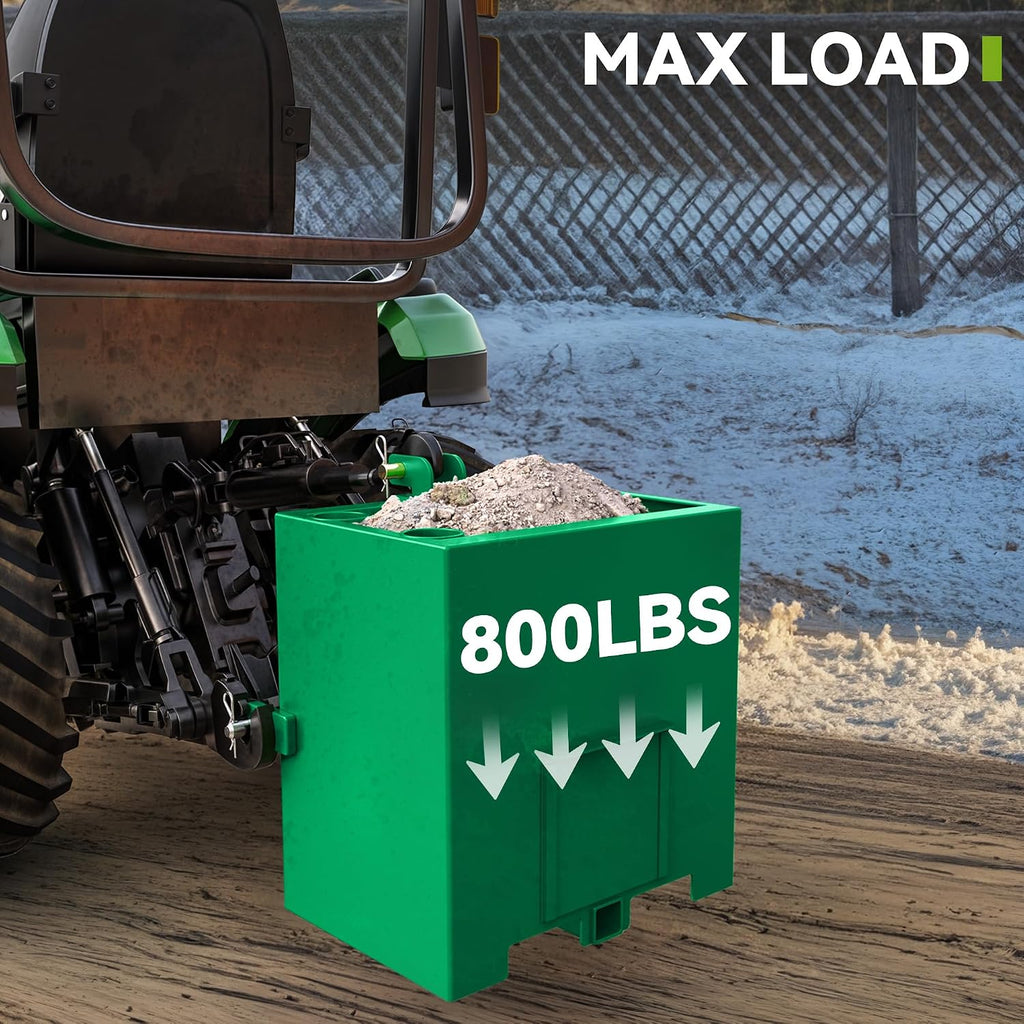 Tractor Ballast Box, 3 Point Hitch Counterweight Box with 2" Receiver, Fits for CAT1 Tractor,800lb Capacity,Green