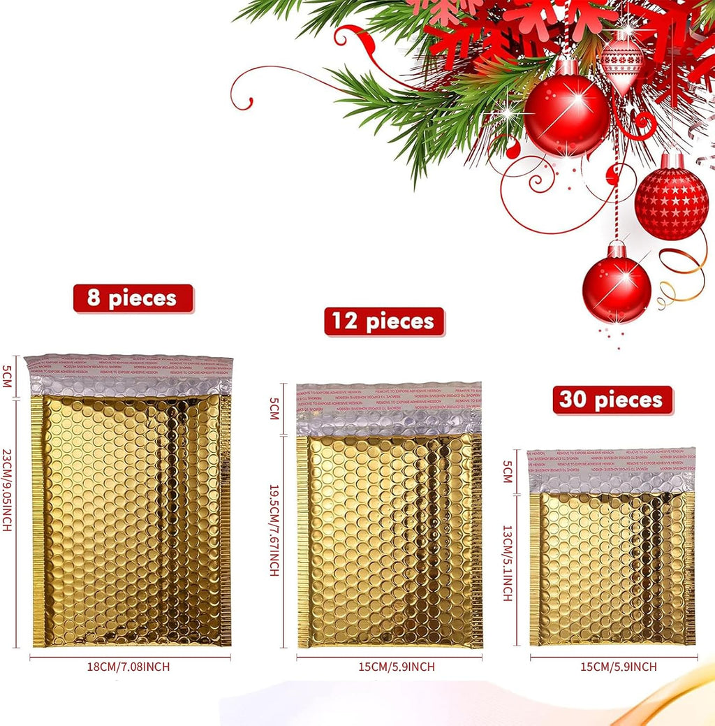 50 Pcs Bubble Mailers 3 Sizes, Bubble Shipping Envelopes, Gold