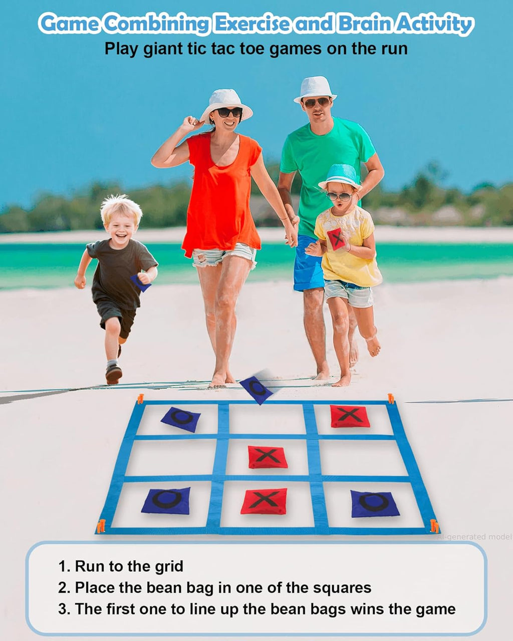 Giant Tic Tac Toe Bean Bags Toss Games, 4FT x 4FT Outdoor Yard Game with 10pcs Bean Bags for Kids Adults and Family