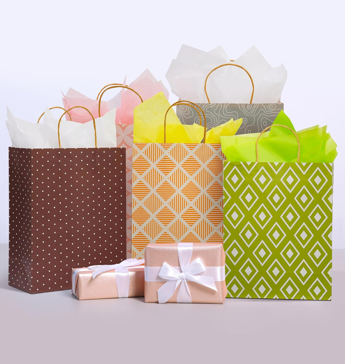 12 Pack 13" Kraft Paper Large Gift Bags with Tissue Paper