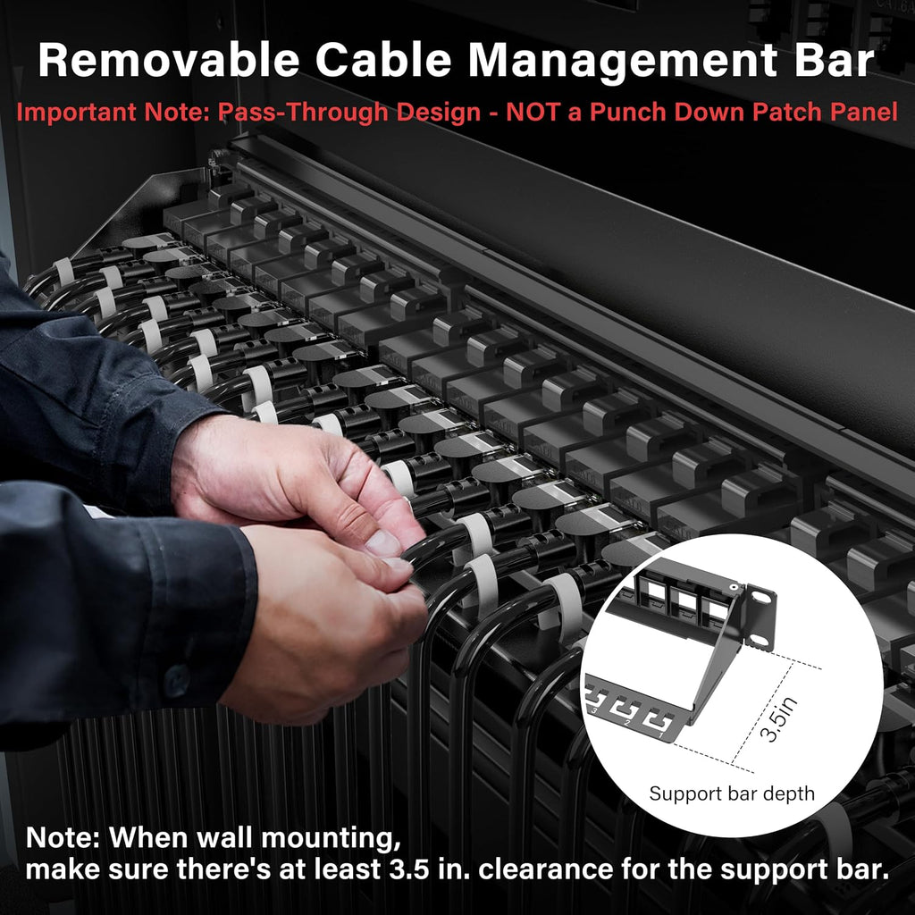 Jadaol 1U 24 Port 10Gbps Blank Patch Panel with Cable Management & Back Bar