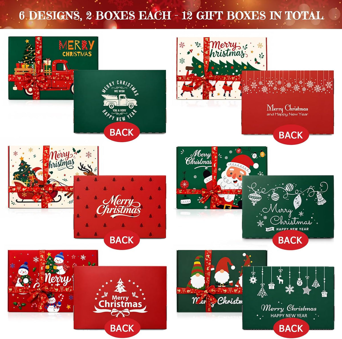 12 Christmas Gift Boxes with Lids, Holiday Present Boxes for Shirts