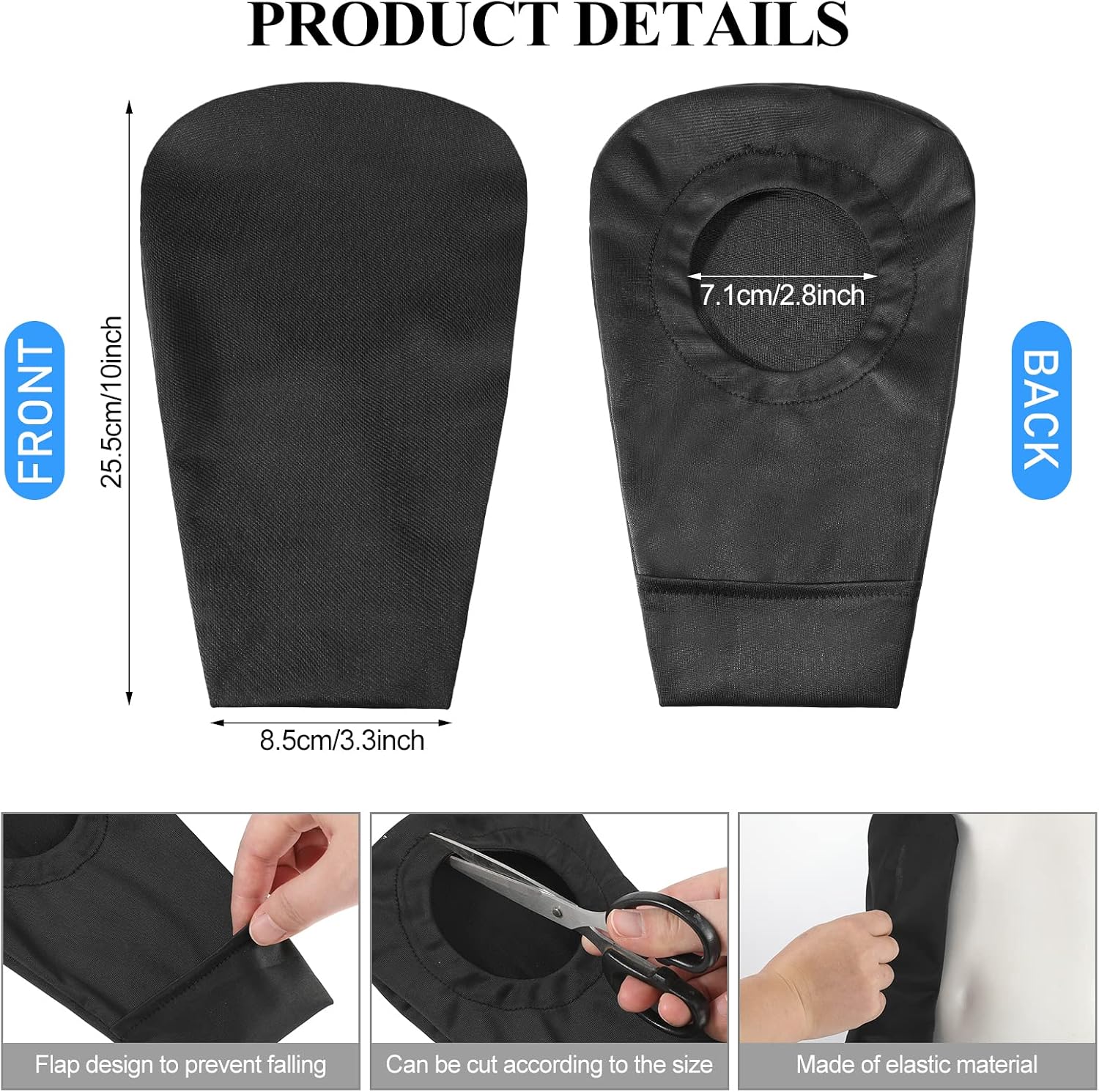 8 Pcs Black Ostomy Bag Cover Colostomy Bag Covers Odor Control Stretchy Washable Pouch Liner for Women Men