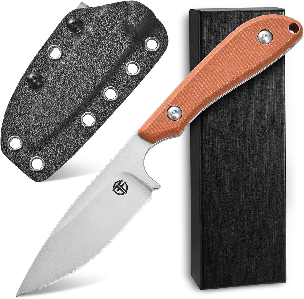FF101 Micarta Handle Fixed Blade Knife, AUS-10 Steel Blade Full Tang Knife with Sheath for Outdoor Camping Hunting