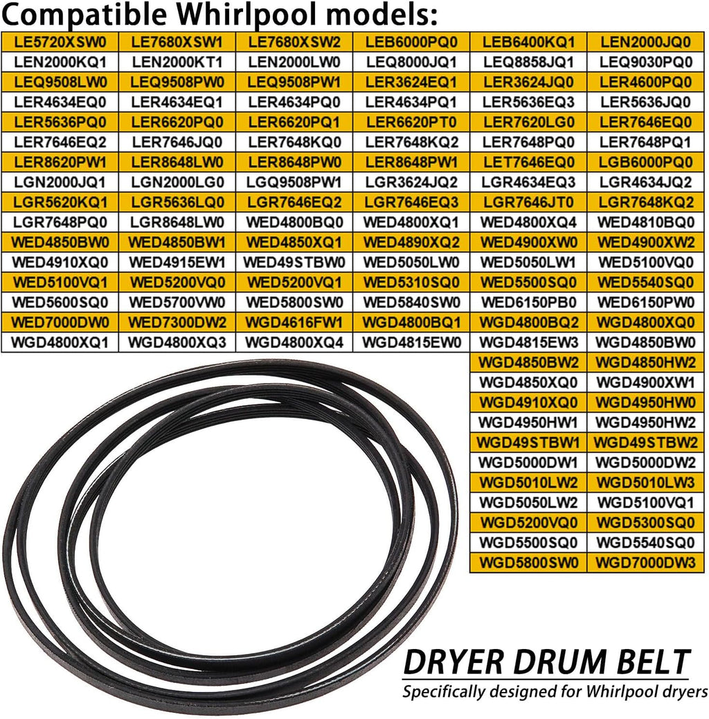 Dryer Drum Belt WED5050LW0 WED4800XQ1 LER8648LW0 WED5540SQ0 for Whirlpool