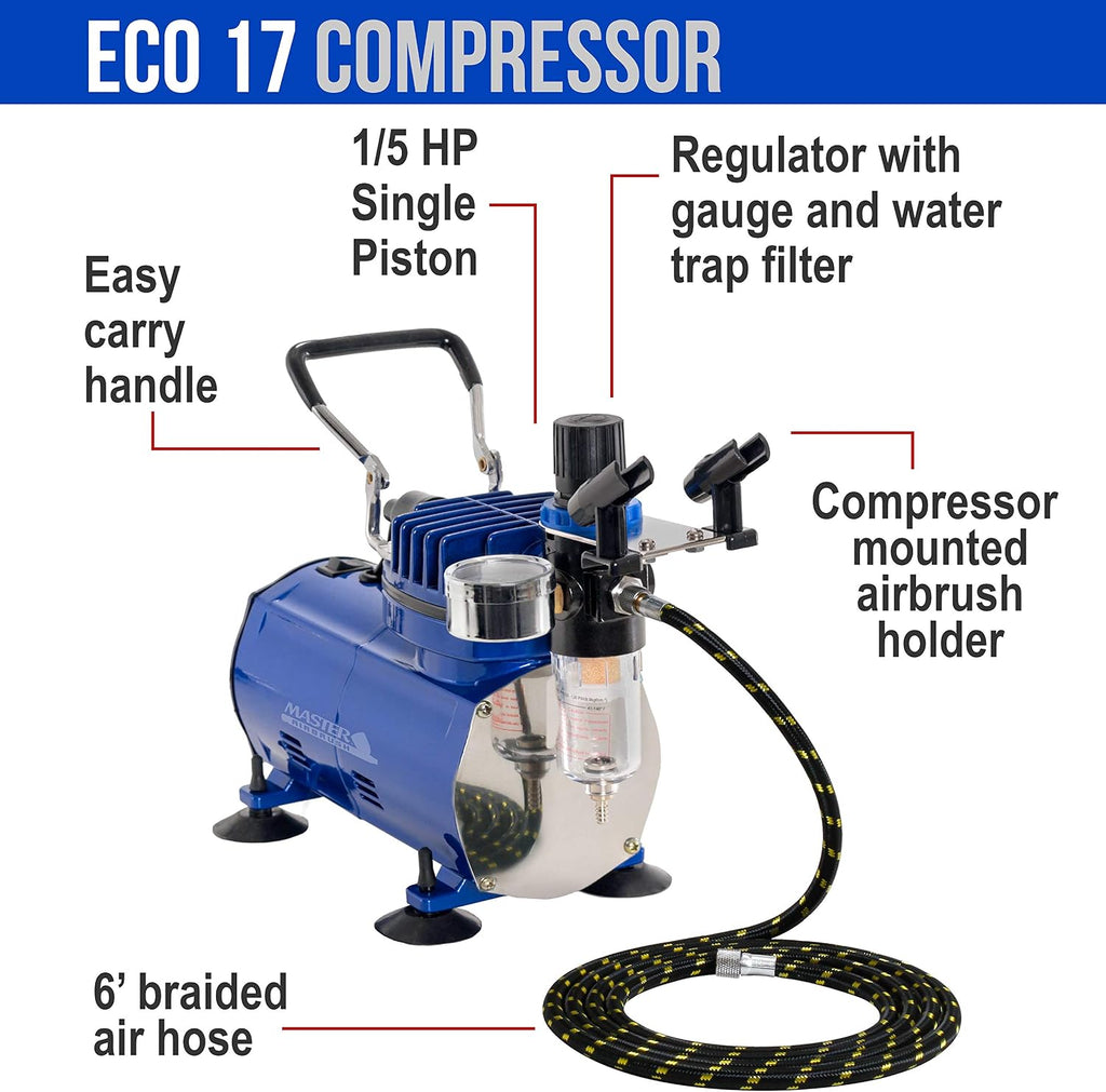 Multi-Purpose Gravity Feed Air Brush Kit & Air Compressor | Model G22 Gravity Feed Dual-Action Airbrush with 1/3 oz.