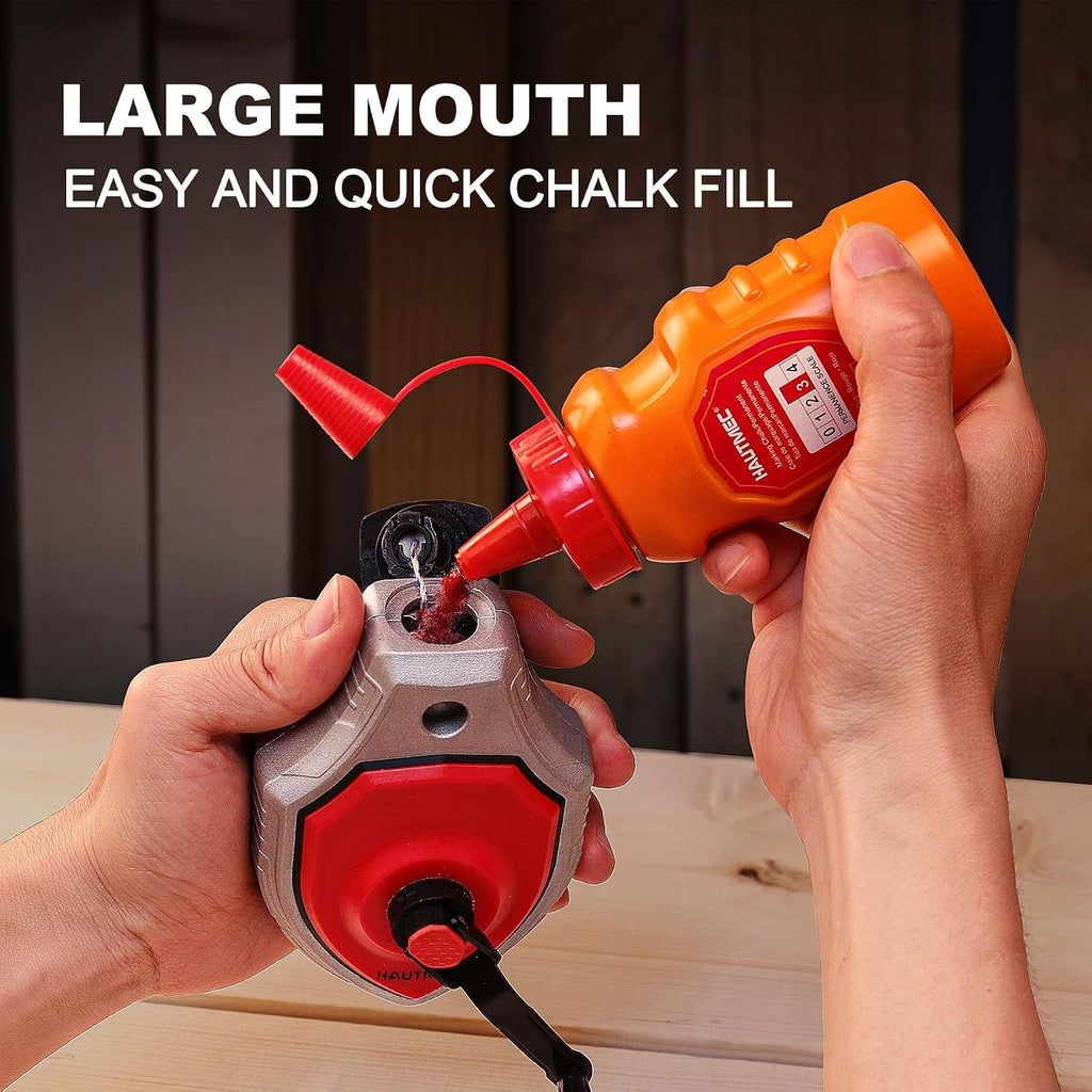 Pro Chalk Line Tool, 100ft Chalk Reel with 6:1 Gear Ratio, Aluminum Chalk Box and Construction String Line, Carpentry