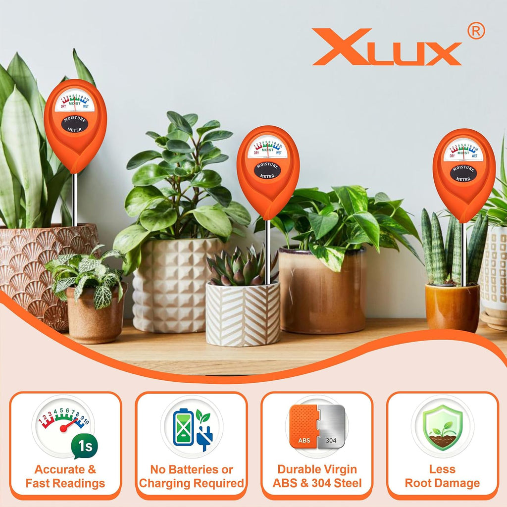 Orange 2 Pack Soil Moisture Meter, Garden Lawn Indoor Outdoor Use | Battery-Free, Clear & Easy-to-Read Display