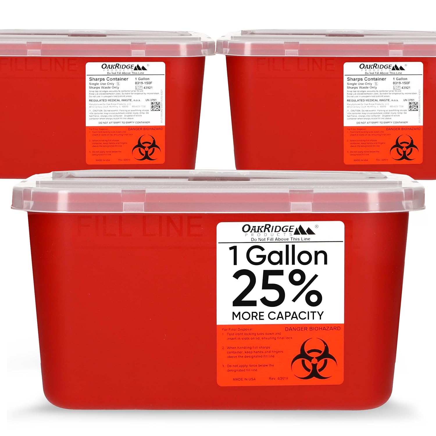 Large Sharps Container for Home Use and Professional 1 Gallon (3-Pack), Biohazard Needle and Syringe Disposal, Pop Up