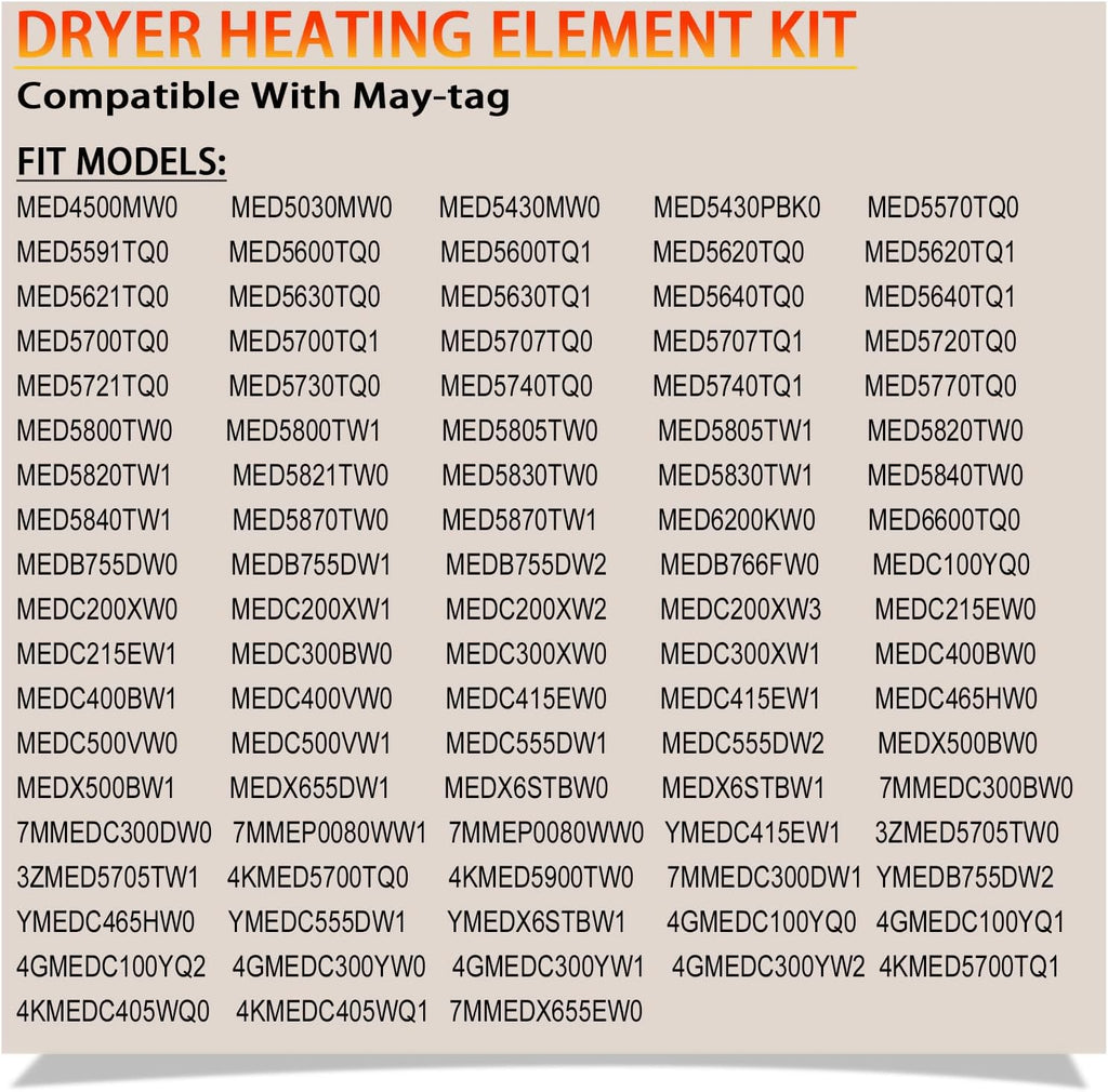 MED6200KW0 MEDB755DW2 MEDB766FW0 Dryer Heating Element Kit for May-tag