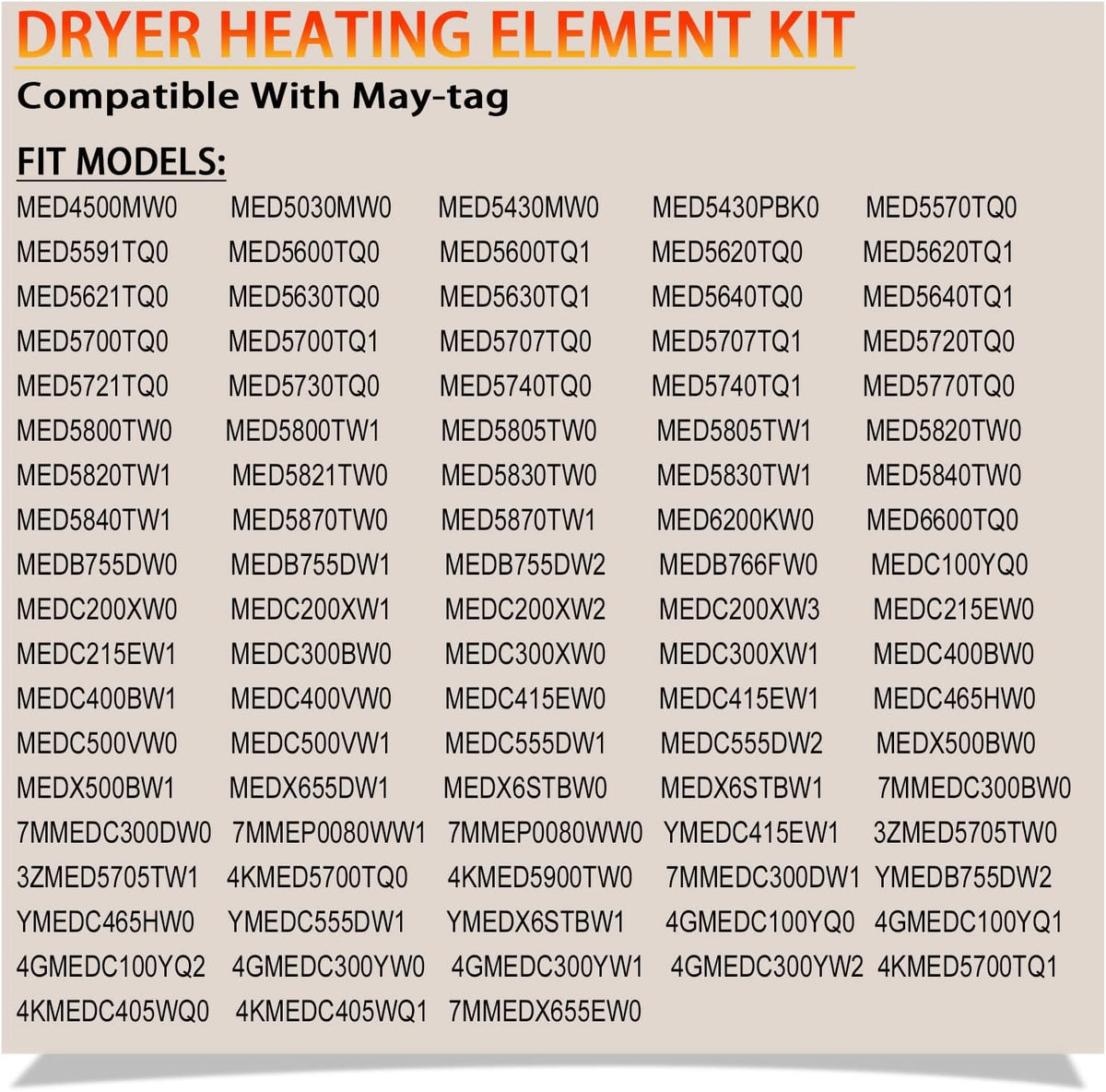 MED6200KW0 MEDB755DW2 MEDB766FW0 Dryer Heating Element Kit for May-tag