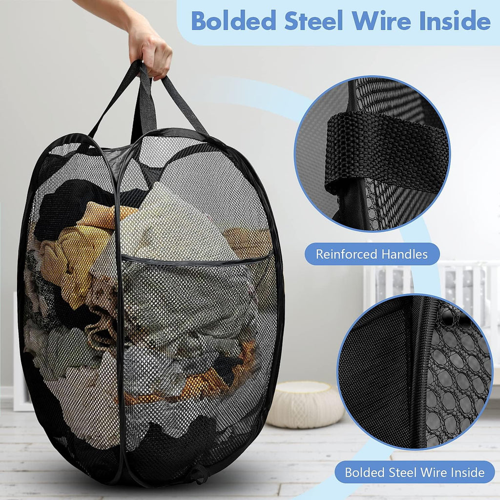 Pop Up Laundry Hamper, 70L Collapsible Mesh Laundry Basket with Side Pocket, Foldable Dirty Clothes Hamper with