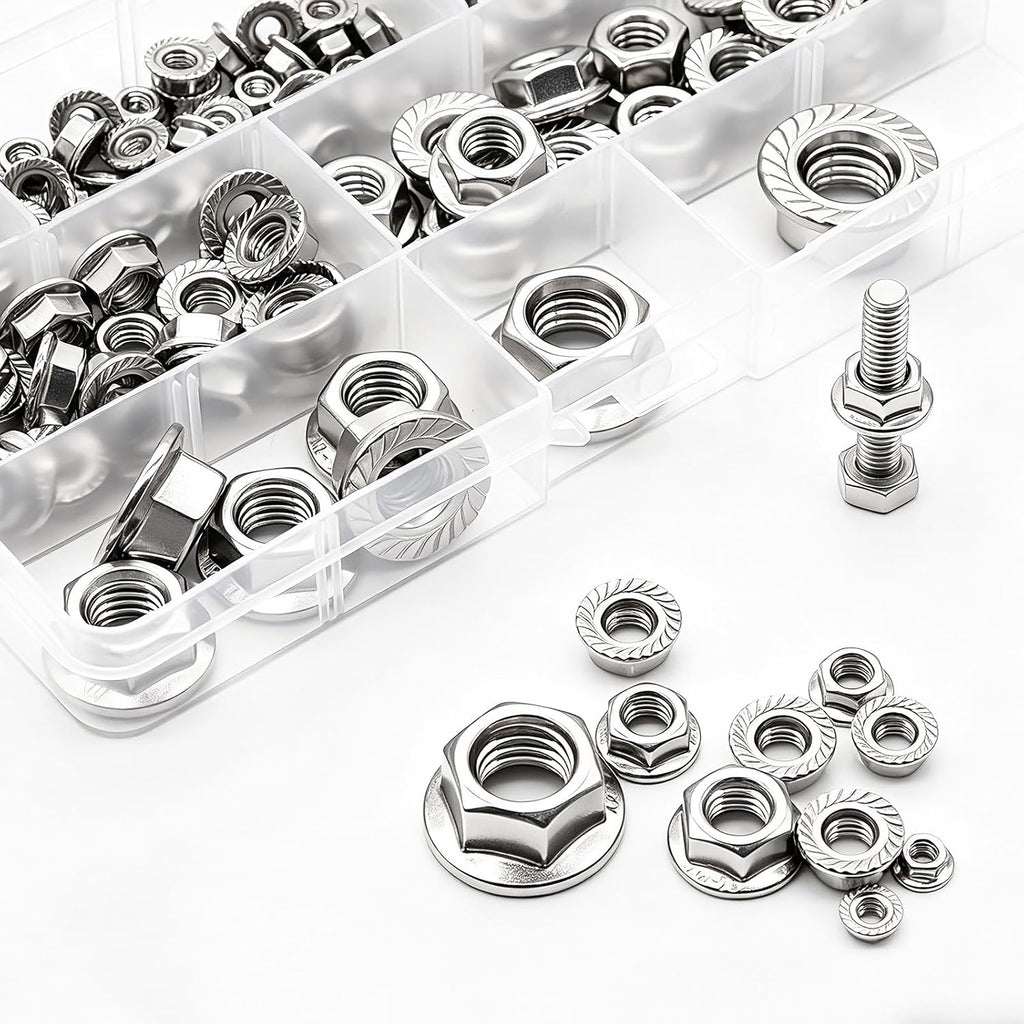 140PCS Hex Flange Nuts Assortment, 304 SS, 7 Metric Sizes M3-M12
