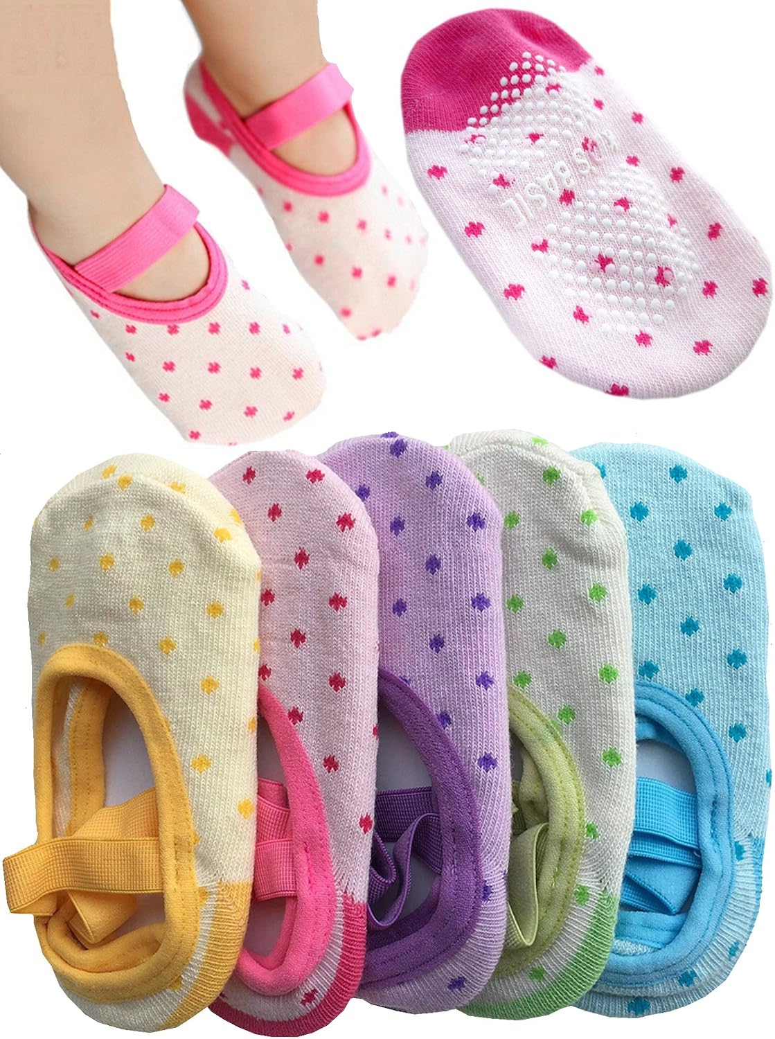 Baby Toddler Girls Socks Gift: 6 Pairs Non-Slip Grip Ankle Mary Jane Socks For 12-30 Months