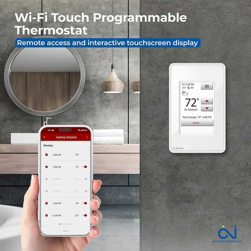 Electric Radiant Floor Heating Thermostat, WiFi Programmable Thermostat with GFCI, Dual Sensing, Dual Voltage, with