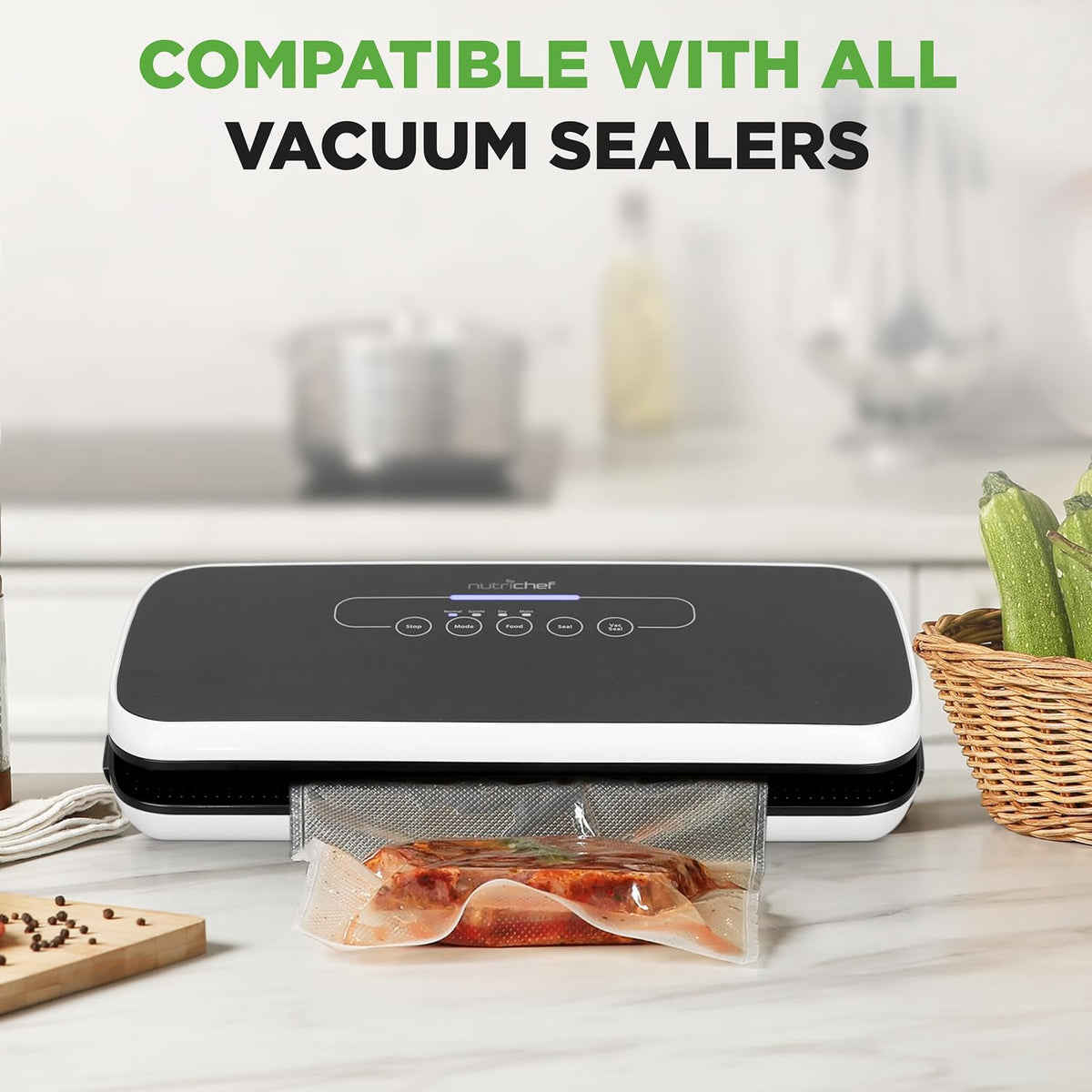 Vacuum Sealer Bags for Food 8” x 50’ & 11" x 50' (2 Rolls, 100’ Total) – Works with All Sealers, BPA-Free