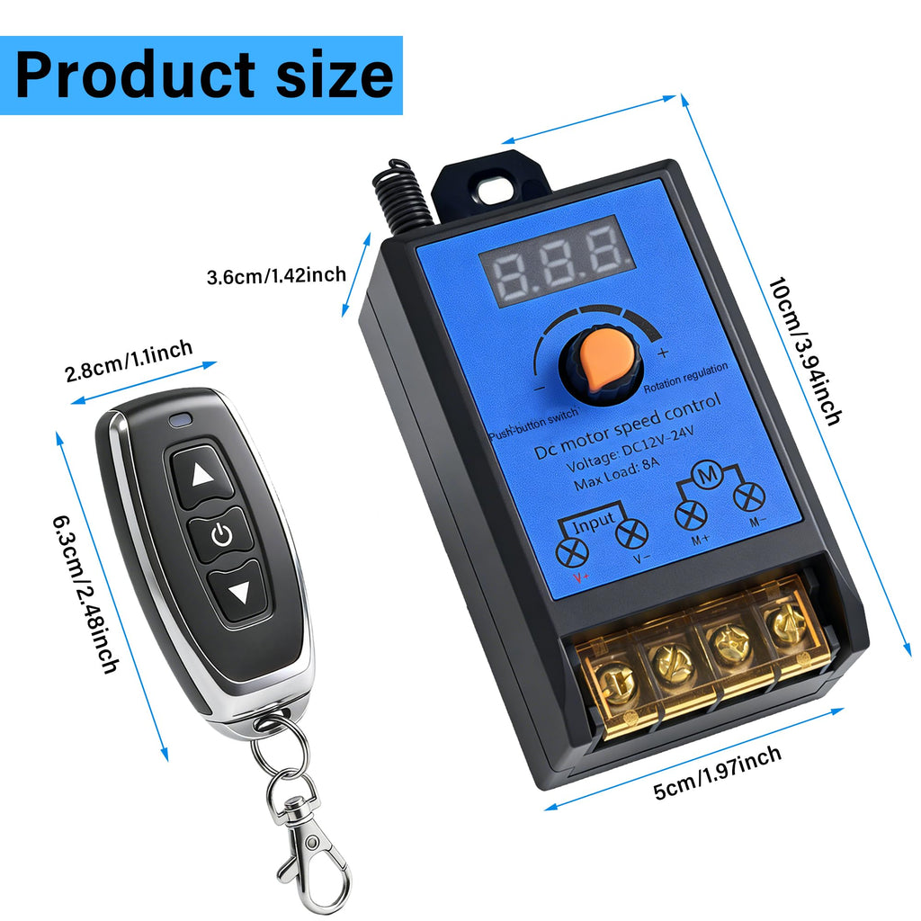 DC12V-24V 8A Motor Speed Controller,2 Remote Controls,for DC Motors,LED,Fan