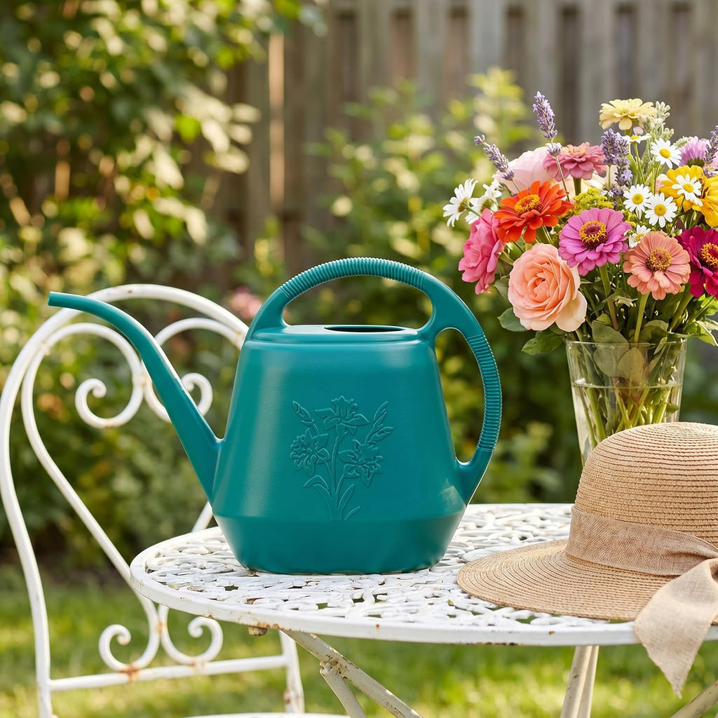 1-Gallon Plastic Watering Can with Comfortable Handle, Garden Watering Cans Long Spout for Indoor Outdoor Watering