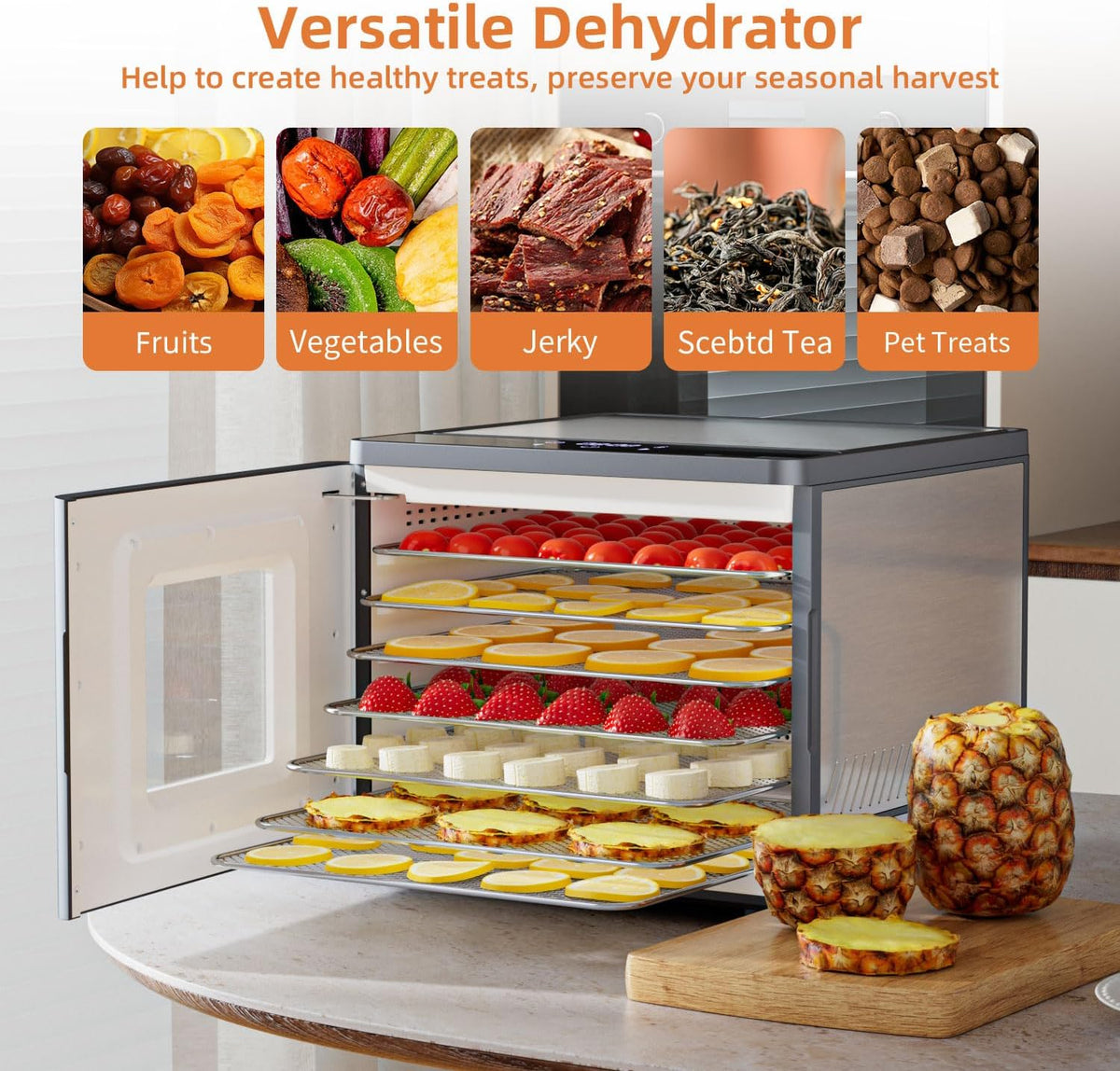 Food Dehydrator Machine for Jerky Beef: TINANA Stainless Steel Food Dryer for Meat - Digital Food Dehydrater for