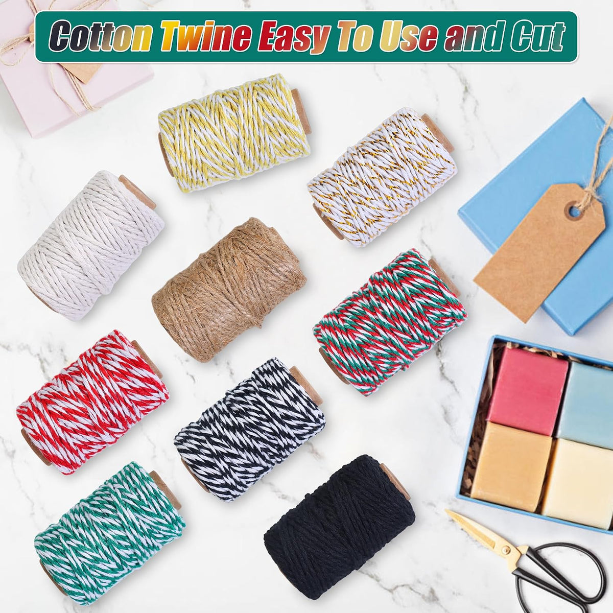 9 Rolls Colorful Twine Cotton Colored Baker Twine, 65.5 FT Each Roll Length