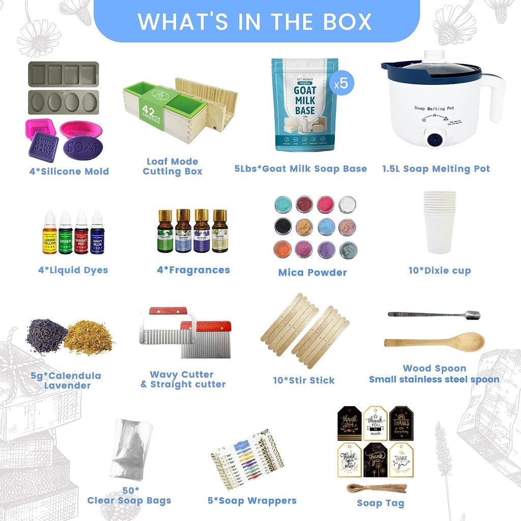 Premium Goat Milk Soap Making Kit with Soap Melter for Adults DIY Soap | All in One Soap Making Supplies Kit with