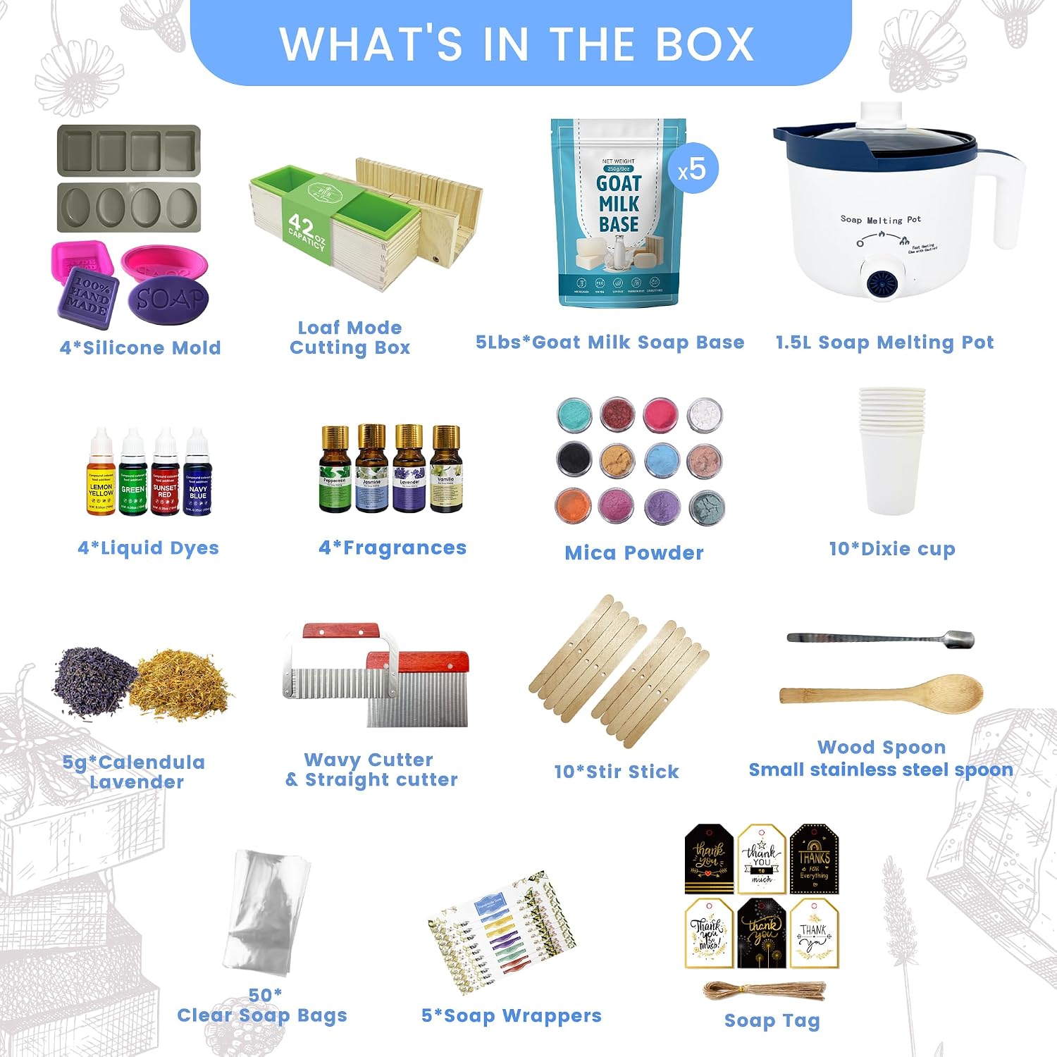 Premium Goat Milk Soap Making Kit with Soap Melter for Adults DIY Soap | All in One Soap Making Supplies Kit with