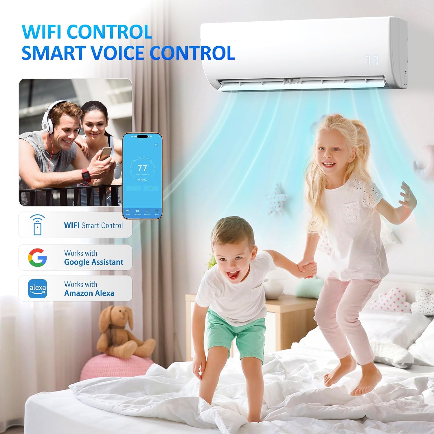 12000 BTU Wifi Enabled Mini Split Air Conditioner, Works with Alexa, 19 SEER2 115V Split AC Unit and Heat Cool Up to