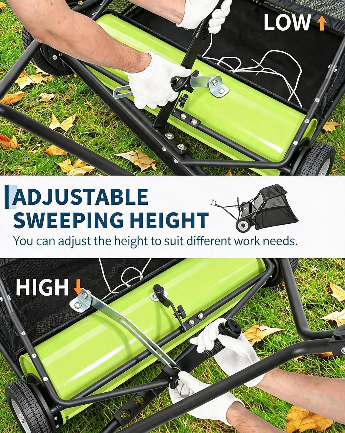 50 in Lawn Sweeper Tow Behind, 28 Cu. ft Large Hopper Leaf & Grass Collector, Heavy Duty Pull Behind Yard Sweeper