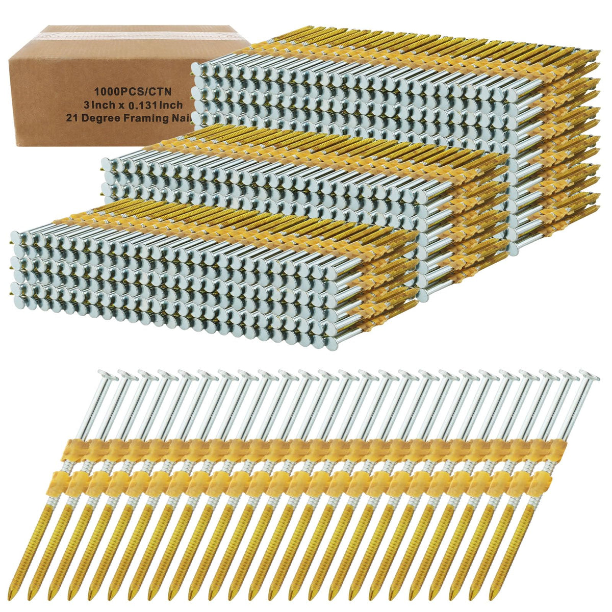 1000 Count Framing Nails, 3Inch x 0.131Inch 21 Degree Framing nails