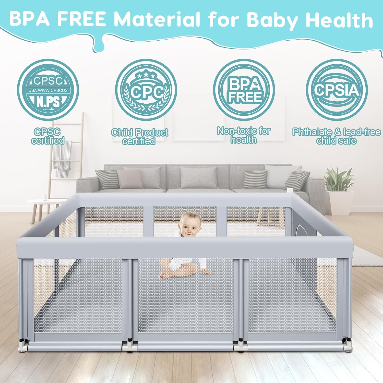 74" ×50" Large Baby Playpen, Baby Playard for Babies and Toddlers, Baby Fence Play Pens for Indoor & Outdoor, Sturdy