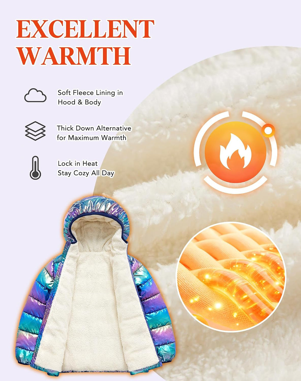 4-12 Years Girls Hooded Puffer Jacket Warmth Padded Winter Coat | Metallic Shine Fabric, Warm Fleece Lining, Durable