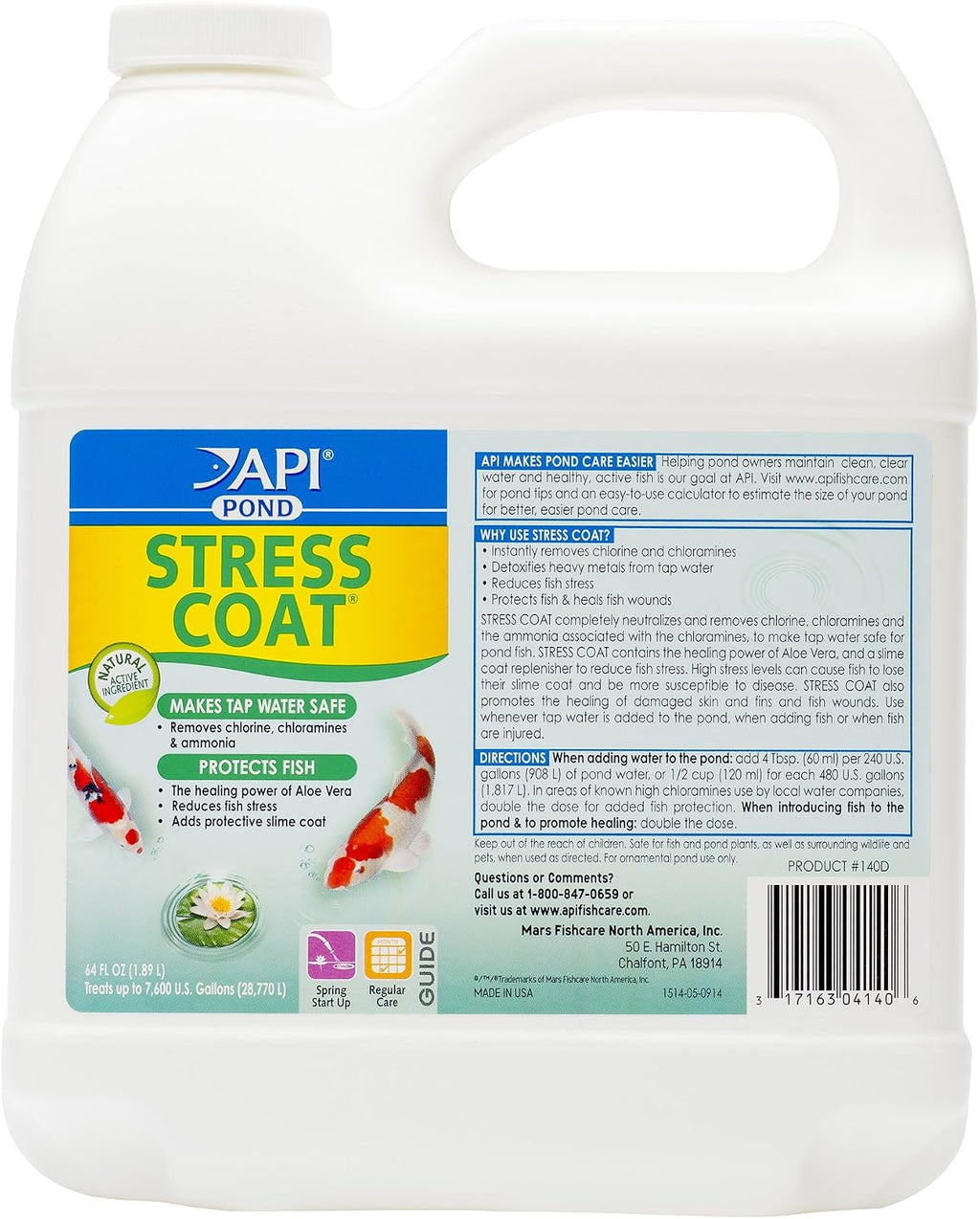 POND STRESS COAT (64 fl oz) Pond Water Conditioner - Quickly Makes Tap Water Safe for Fish & Plants - Up to 7680