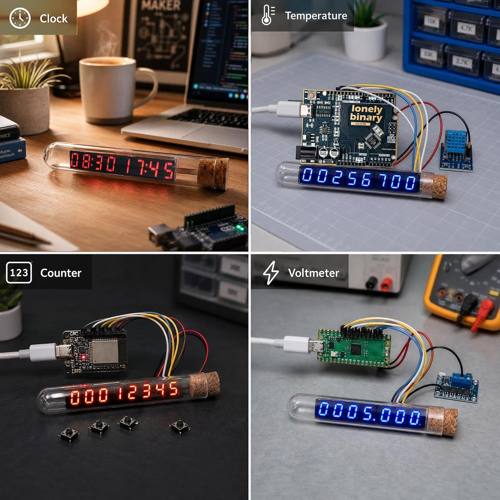 Lonely Binary MAX7219 Vintage Tube LED Clock Kit for ESP32 & C++