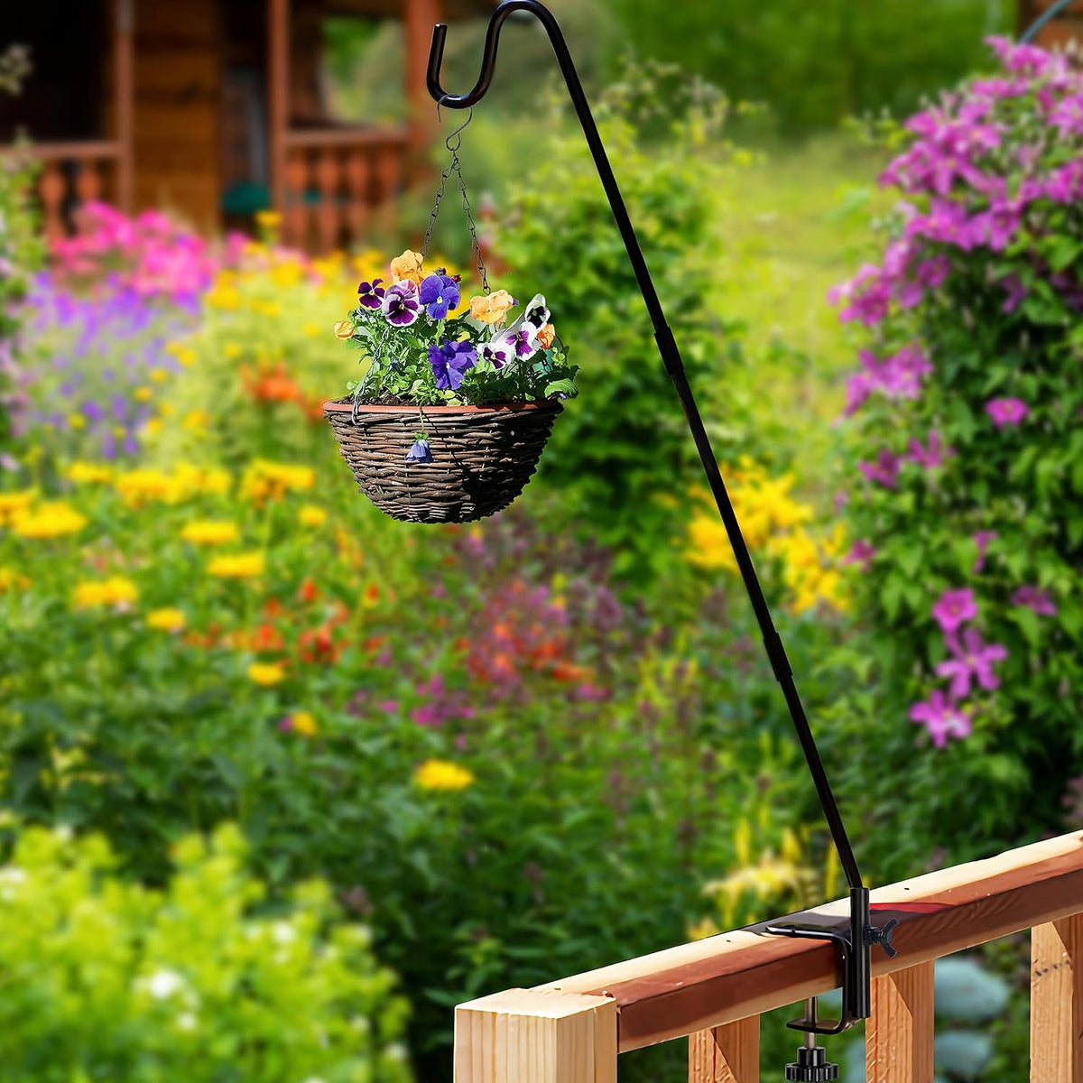 Heavy Duty Deck Hook with 2 Inch Non Slip Clamp, 25 or 36 Inch Extended Reach Deck Hook, Adjustable Rail Pole Plant